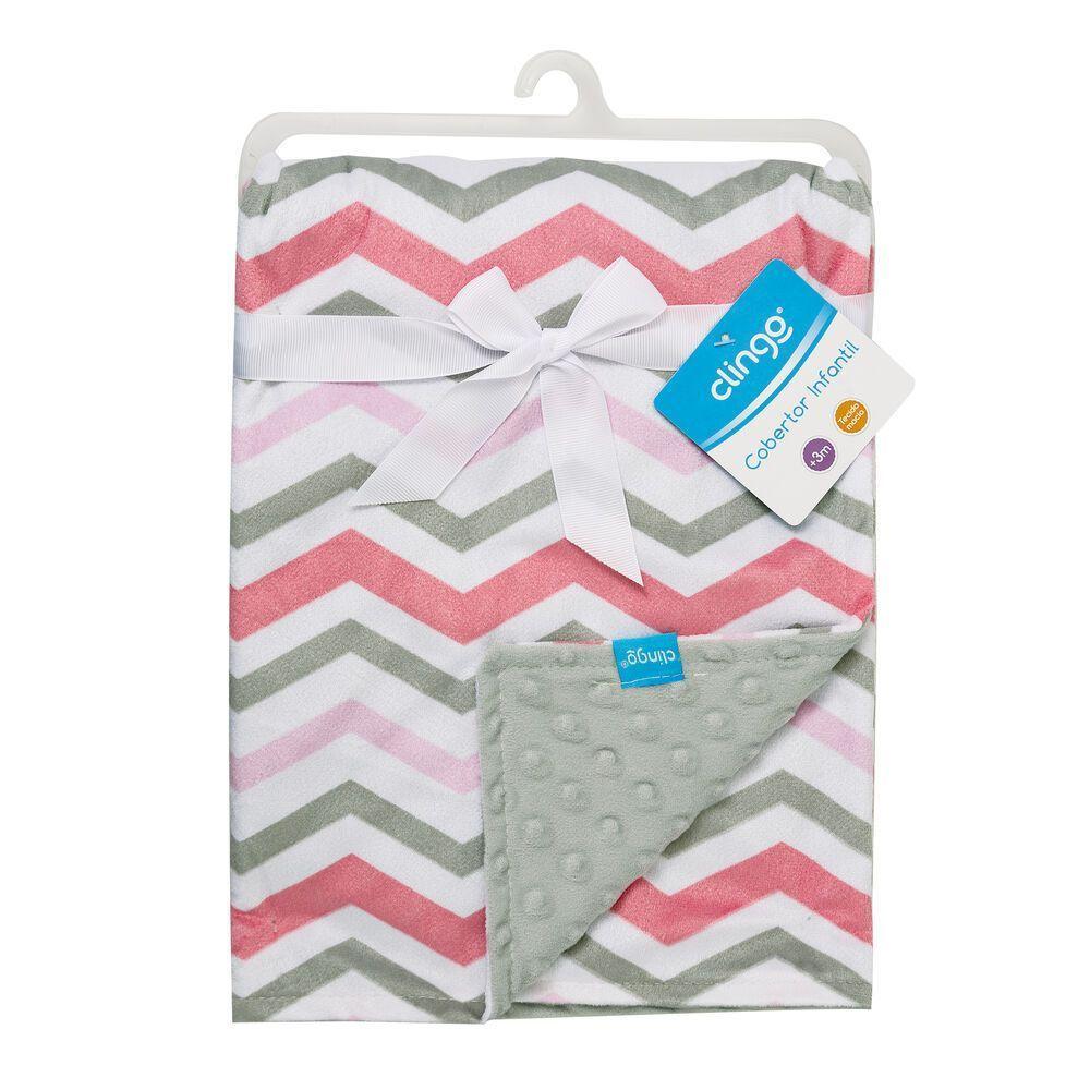 Cobertor Manta Macia Infantil 100% Poliéster Dupla Face Estampa De Onda Cor Rosa E Cinza - 5
