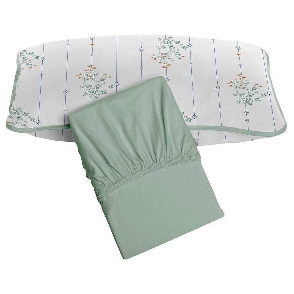 Jogo De Cama Tecebem Solteiro King Malha 100% Algodão Fran 2 Peças Premium Verde - 1