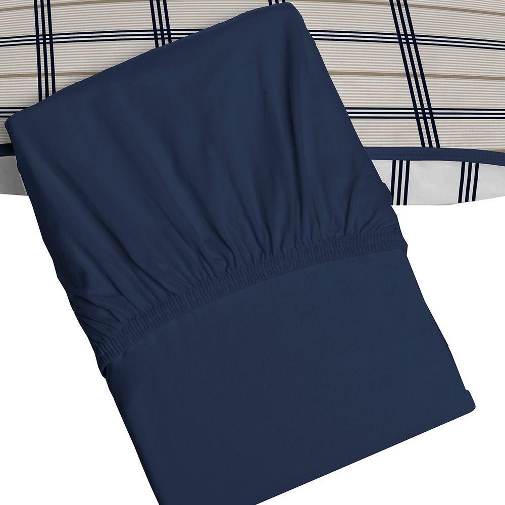 Jogo De Cama Tecebem Solteiro King Malha 100% Algodão Otto 2 Peças Premium Marinho - 2