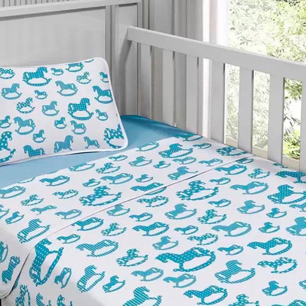 Jogo De Cama Tecebem Malha Berço Estampado Sucesso 3 Peças Azul - 1