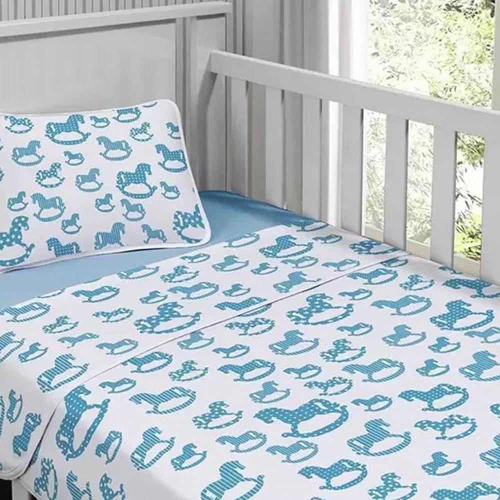 Jogo De Cama Tecebem Malha Berço Estampado Sucesso 3 Peças Azul - 2