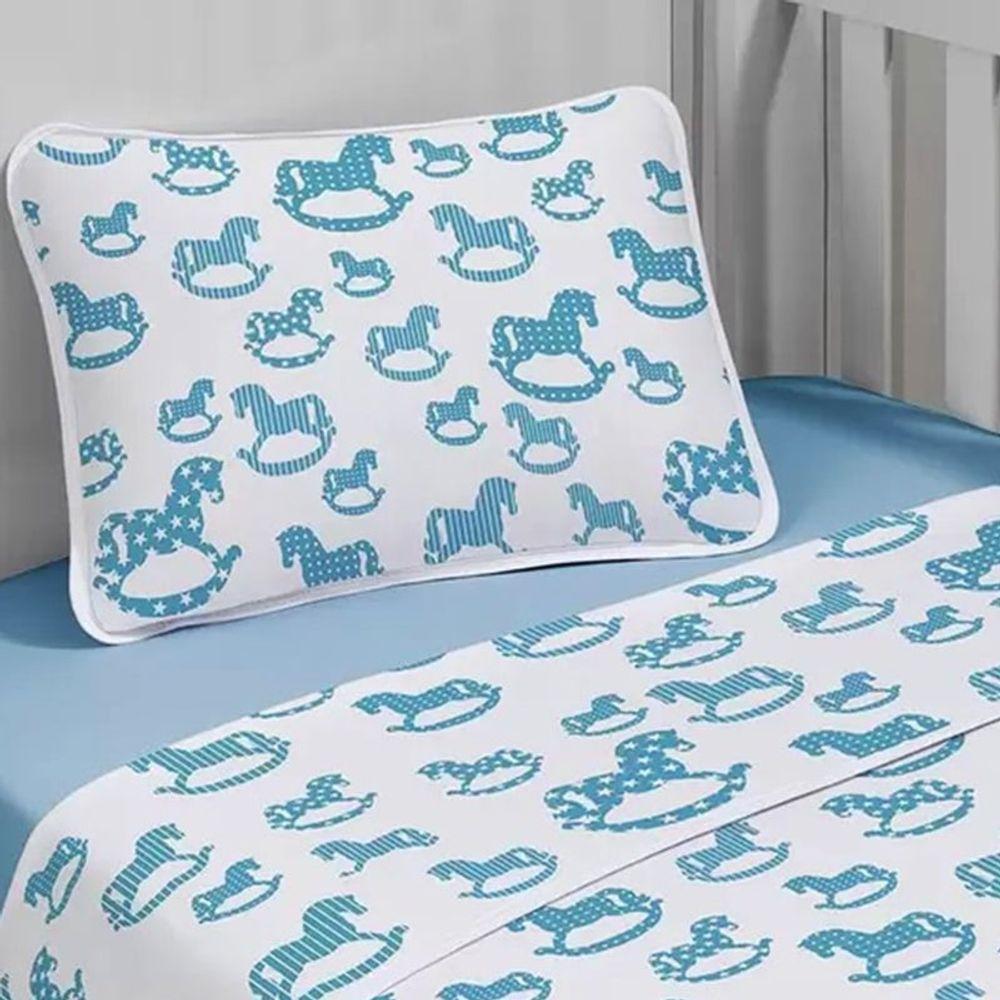 Jogo De Cama Tecebem Malha Berço Estampado Sucesso 3 Peças Azul - 3