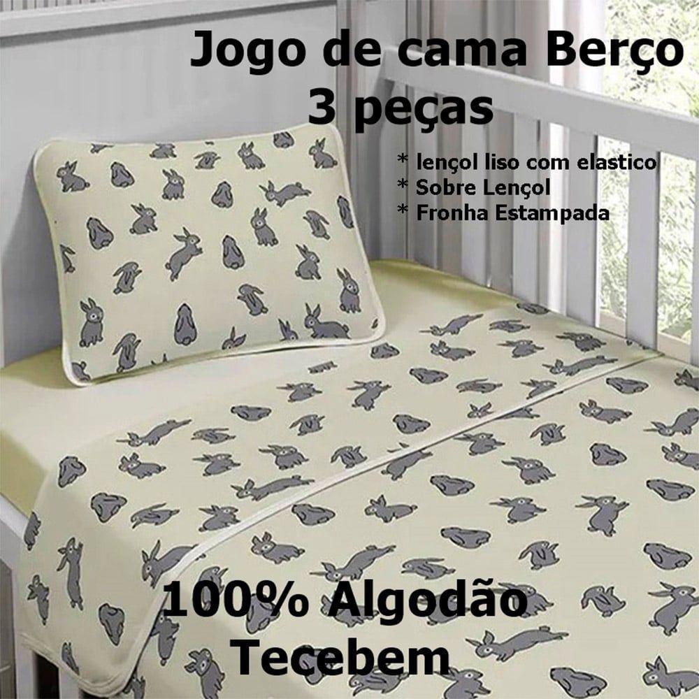 Jogo De Cama Tecebem Malha Berço Estampado Curiosidade 3 Peças Perola - 3