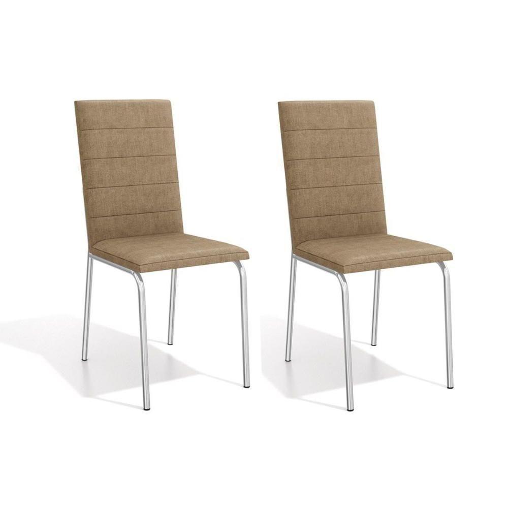 Cadeira Sala De Jantar Amsterdã 2c091 Kit 2 Un Cromado/linho Capuccino - Kappesberg - 1