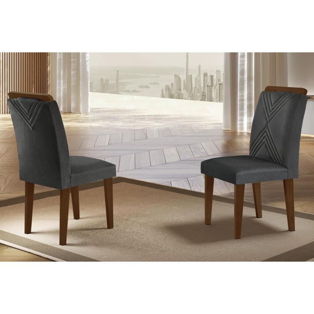 Cadeira Sala de Jantar Amsterdã Madeira Kit 2 Un Capuccino/Grafite - Rufato - 1