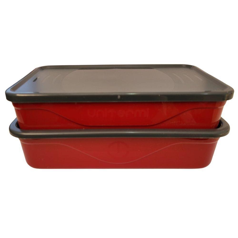 Marmita Fit Dupla 1,3l Vermelho Com Talher - Unitermi - 1