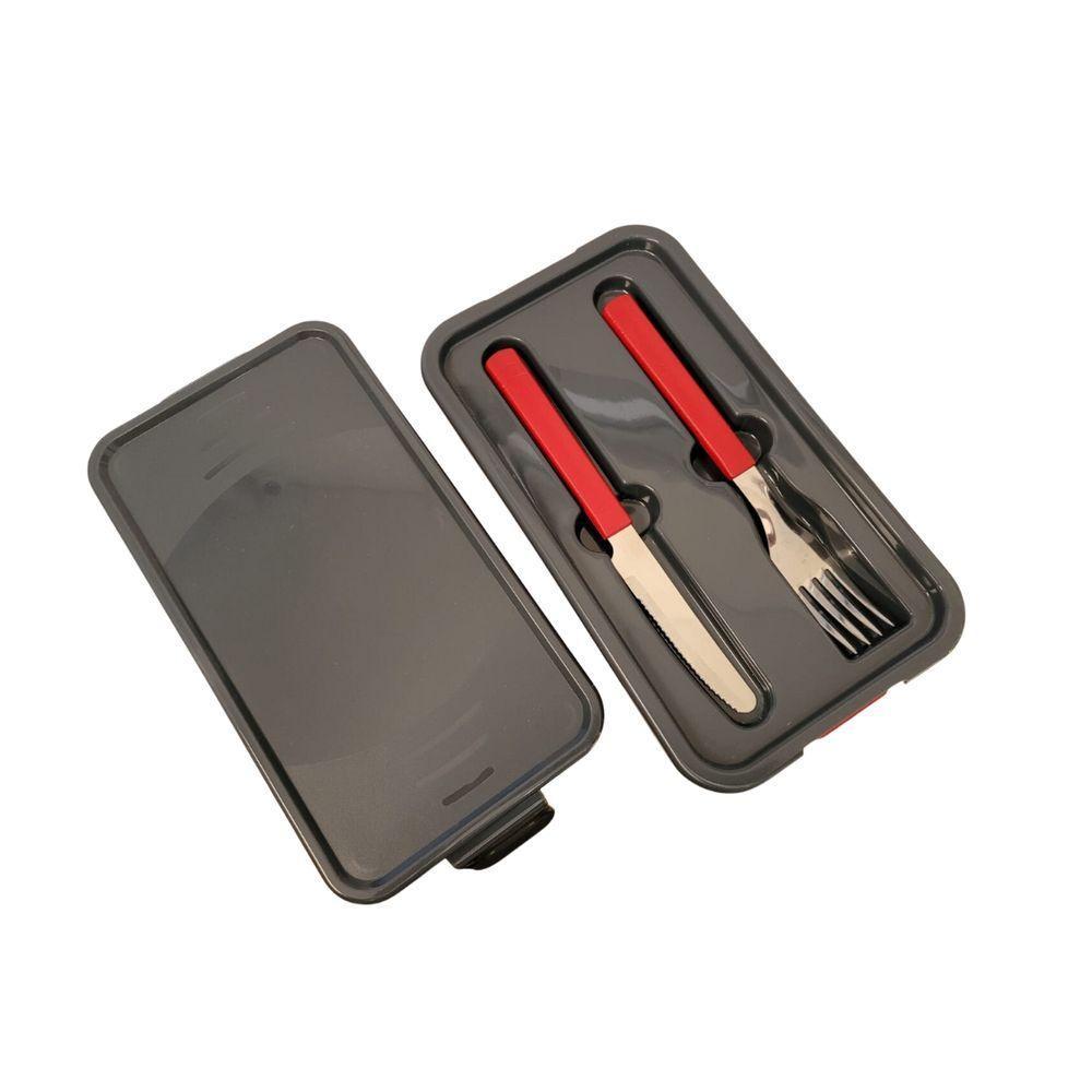 Marmita Fit Dupla 1,3l Vermelho Com Talher - Unitermi - 2