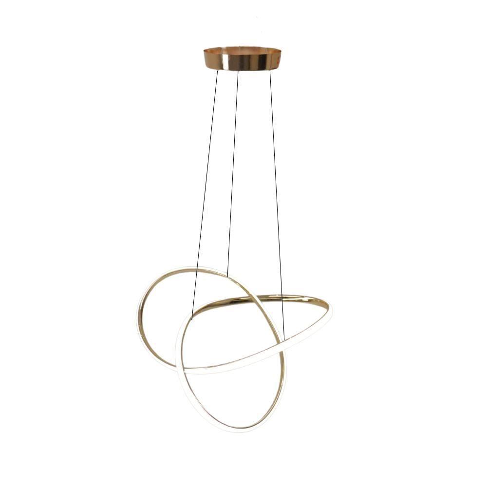 Luminaria Lustre Pendente De Led Para Sala De Estar Com Regulagem Bivolt 3 Cores Em 1 Waves Dourada Dourada - 4