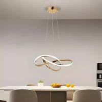 Luminaria Lustre Pendente De Led Para Sala De Estar Com Regulagem Bivolt 3 Cores Em 1 Waves Dourada Dourada - 2