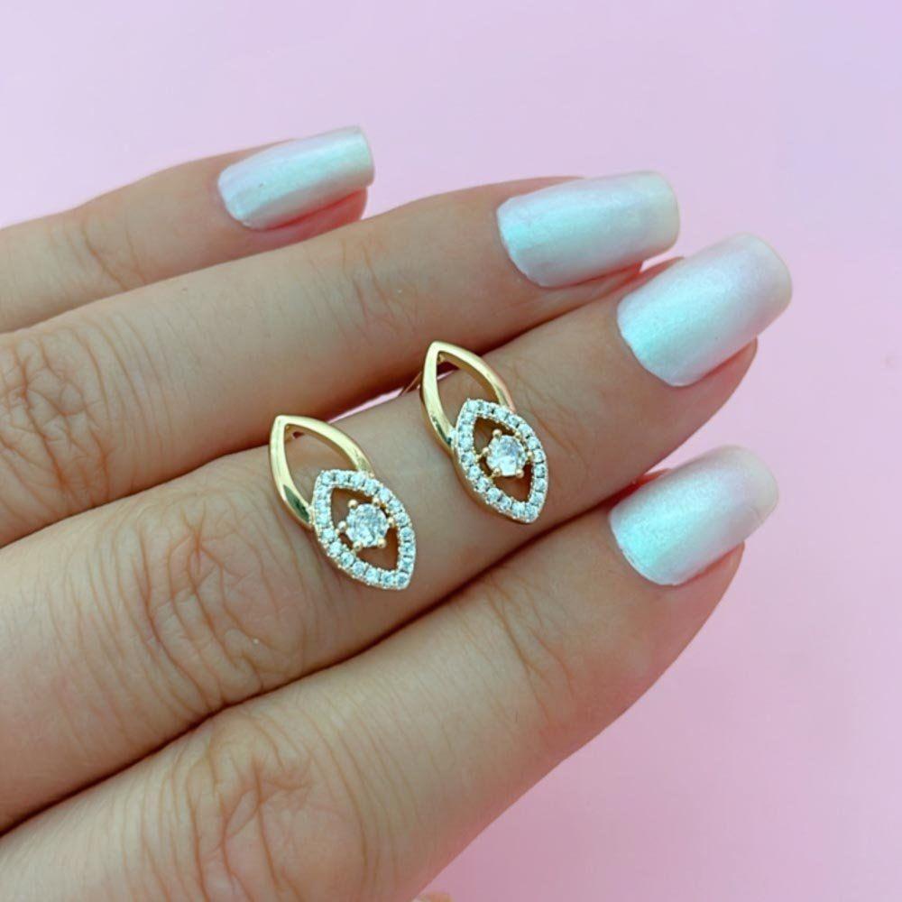 Brinco Olho Grego Cravejado Banhado A Ouro 18k - 2