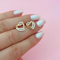 Brinco Coração Duplo Cravejado Banhado A Ouro 18k - 2