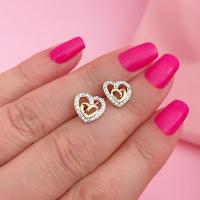 Brinco Coração Cravejado Banhado A Ouro 18k - 2