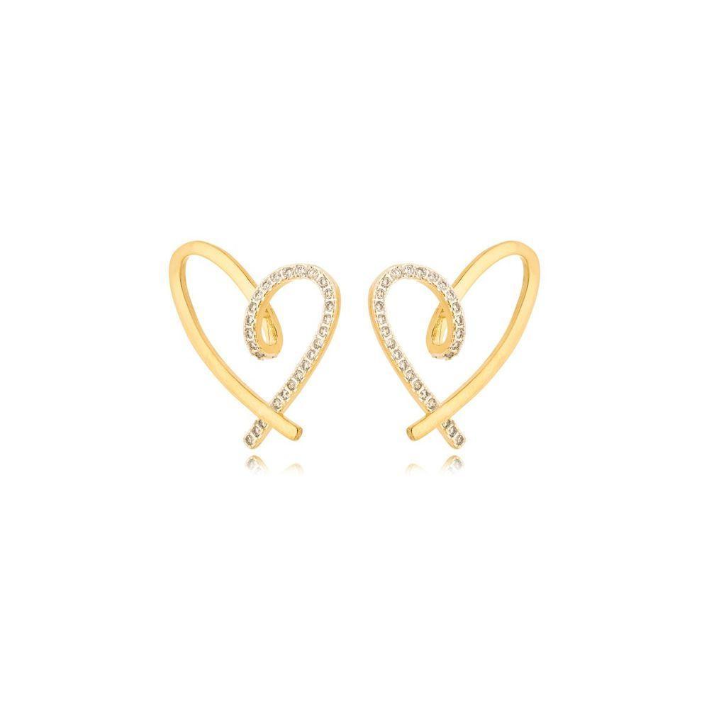 Brinco Coração Torcido Cravejado Banhado A Ouro 18k - 1