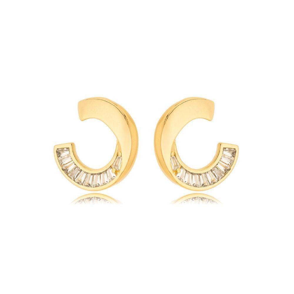 Brinco Meio Circulo Cravejado Banhado A Ouro 18k - 1