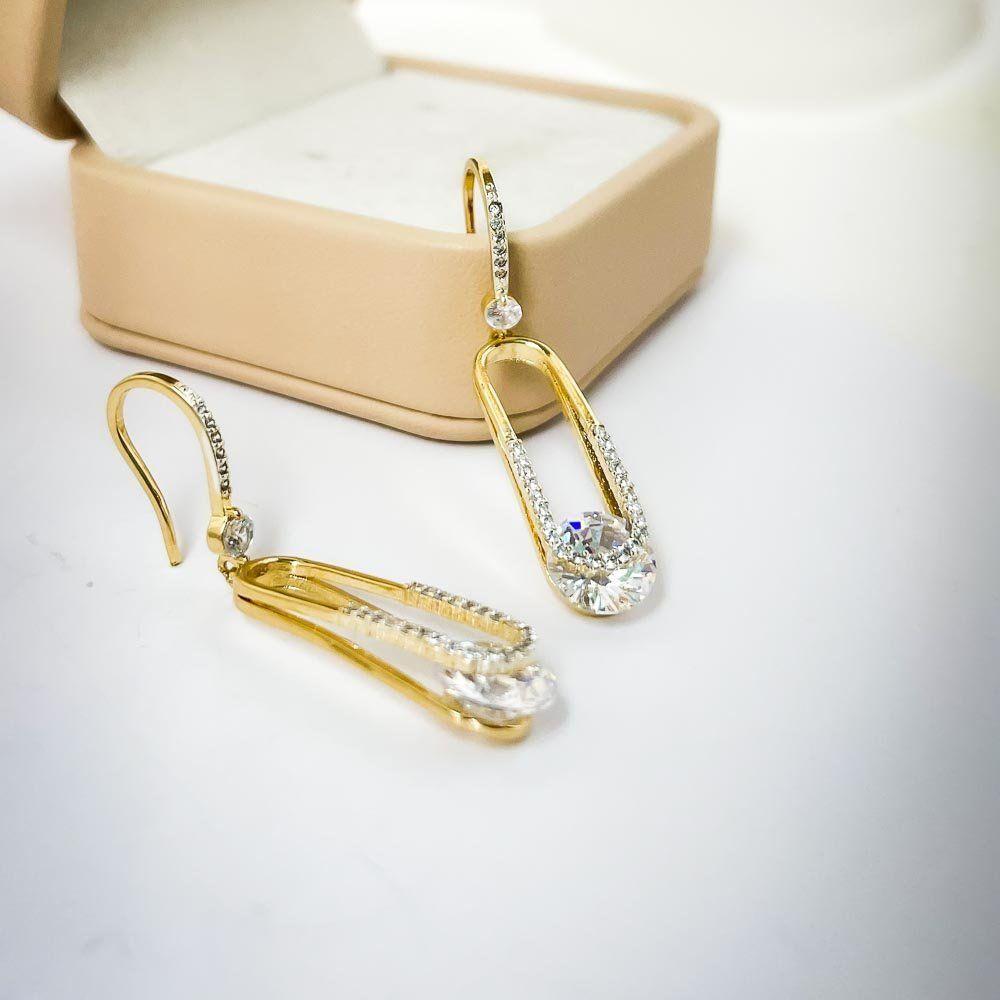 Brinco Luxuoso Gancho Cravejado Com Ponto De Luz Banhado A Ouro 18k - 2