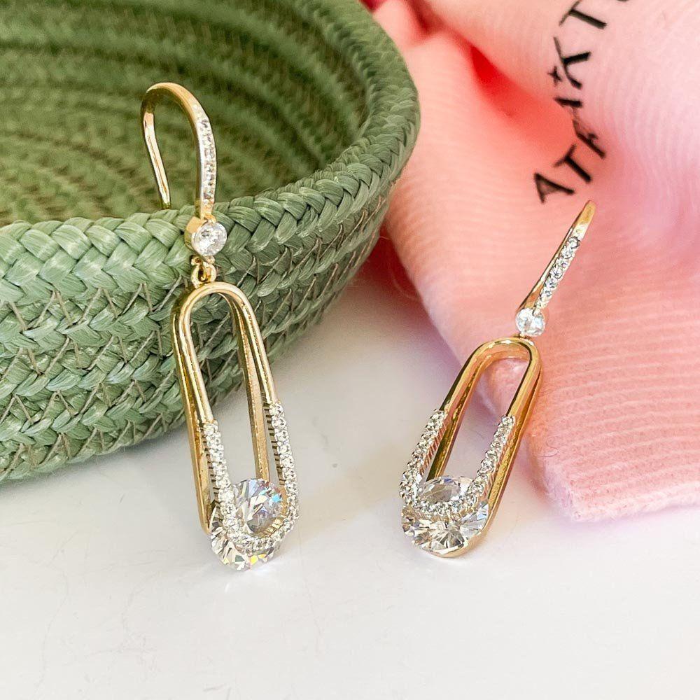 Brinco Luxuoso Gancho Cravejado Com Ponto De Luz Banhado A Ouro 18k - 4