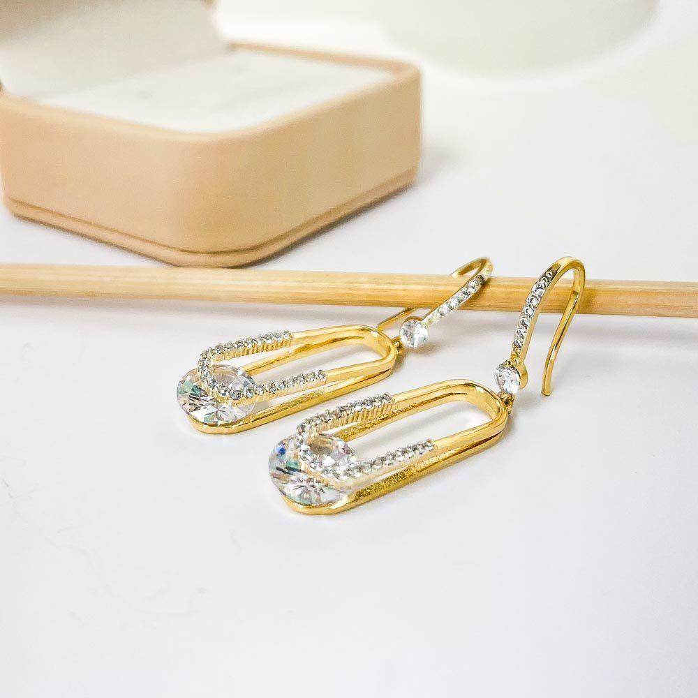 Brinco Luxuoso Gancho Cravejado Com Ponto De Luz Banhado A Ouro 18k - 5