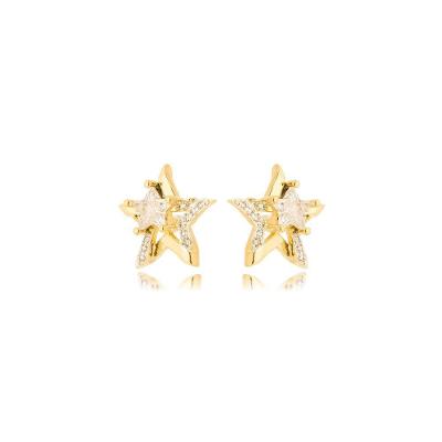 Brinco Estrela Reluzente Banhada A Ouro 18k