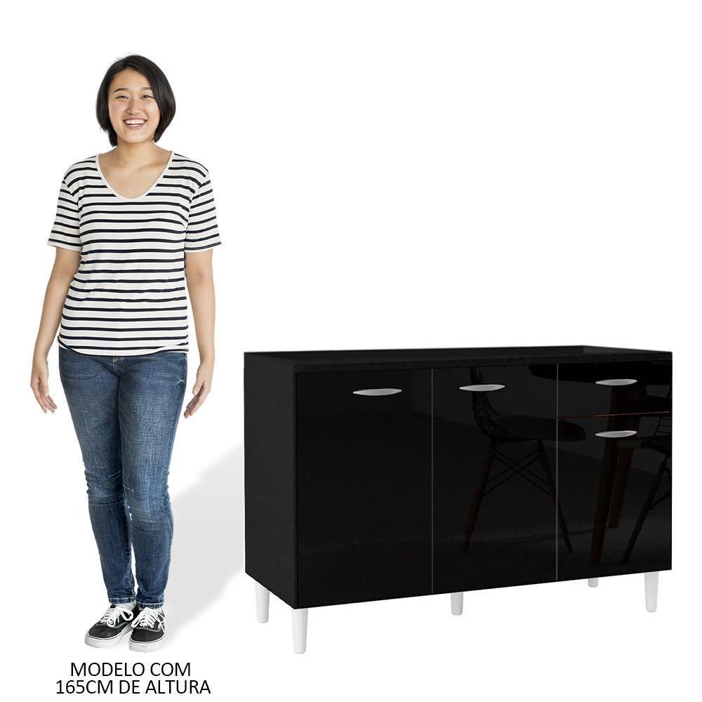 Balcão Gabinete De Pia Para Cozinha 120cm 3 Portas Classic P11 Preto - Mpozenato - 5