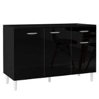 Balcão Gabinete De Pia Para Cozinha 120cm 3 Portas Classic P11 Preto - Mpozenato - 1