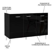 Balcão Gabinete De Pia Para Cozinha 120cm 3 Portas Classic P11 Preto - Mpozenato - 3