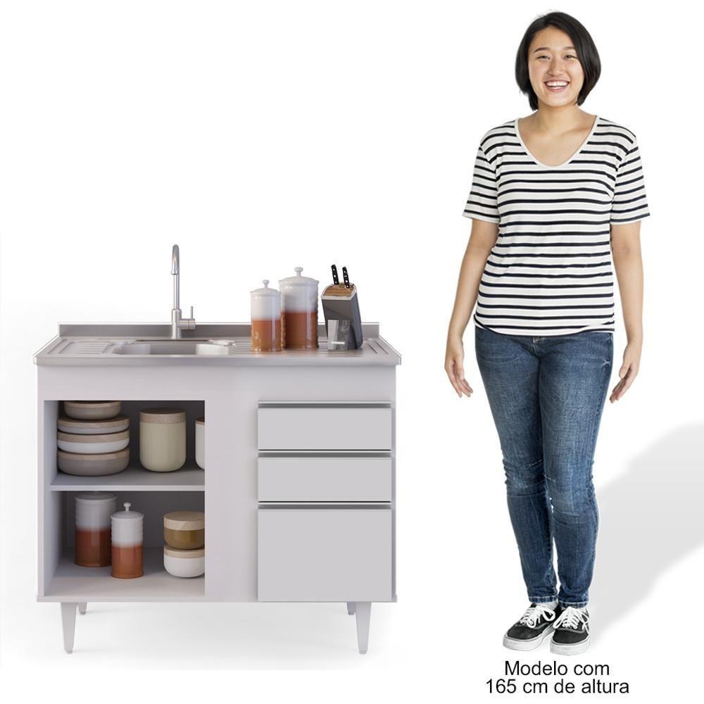 Balcão Gabinete Com Pia Inox 100cm 2 Portas 2 Gavetas Luziania Branco - Lumil - 6