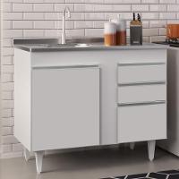 Balcão Gabinete Com Pia Inox 100cm 2 Portas 2 Gavetas Luziania Branco - Lumil - 2