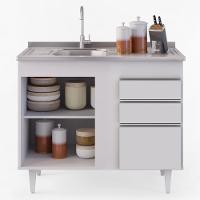 Balcão Gabinete Com Pia Inox 100cm 2 Portas 2 Gavetas Luziania Branco - Lumil - 3