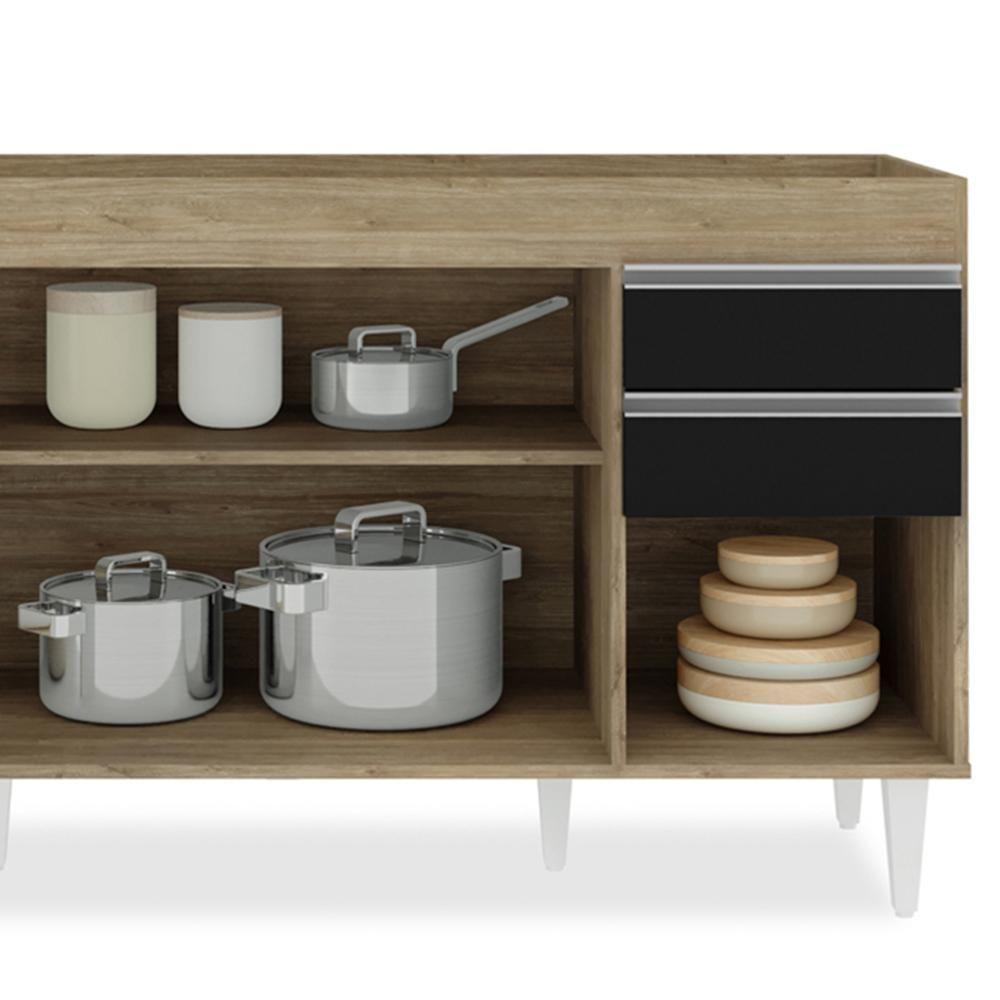 Balcão Gabinete Para Pia Sem Tampo 150cm Marrocos Castanho-preto - Lumil - 2