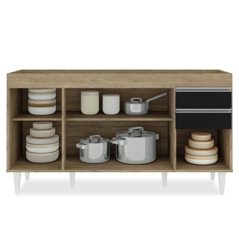 Balcão Gabinete Para Pia Sem Tampo 150cm Marrocos Castanho-preto - Lumil - 4