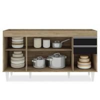 Balcão Gabinete Para Pia Sem Tampo 150cm Marrocos Castanho-preto - Lumil