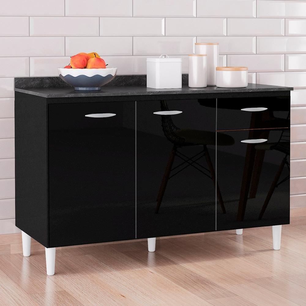 Balcão Cozinha Pia 120cm Com Tampo Classic Z46 Preto-marmore - Mpozenato - 5