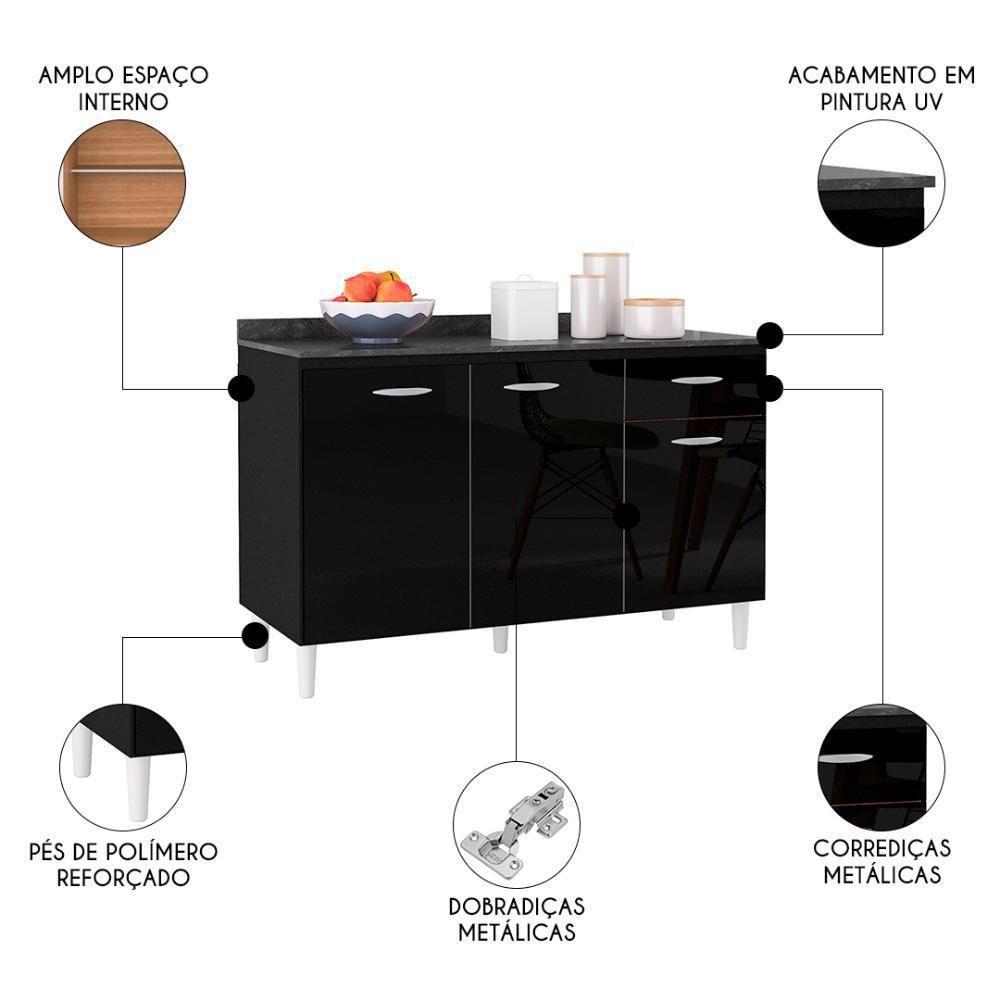 Balcão Cozinha Pia 120cm Com Tampo Classic Z46 Preto-marmore - Mpozenato - 6