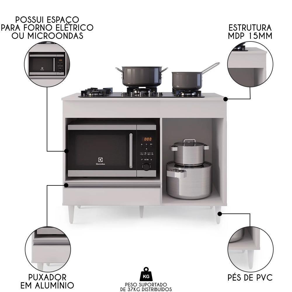 Balcão Multiuso Para Cooktop 4 Bocas Georgia Branco - Lumil Móveis - 3