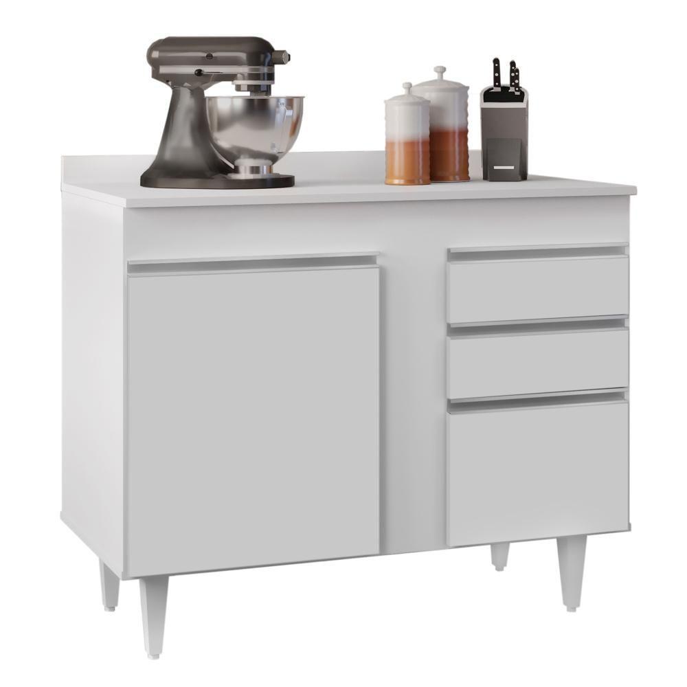 Balcão Gabinete 100cm Com Tampo 2 Portas Luziania Branco - Lumil - 1