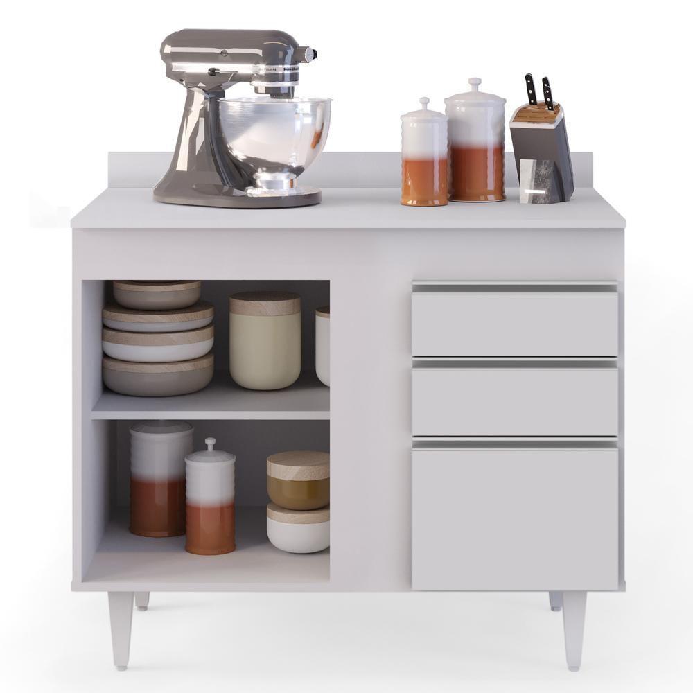 Balcão Gabinete 100cm Com Tampo 2 Portas Luziania Branco - Lumil - 3