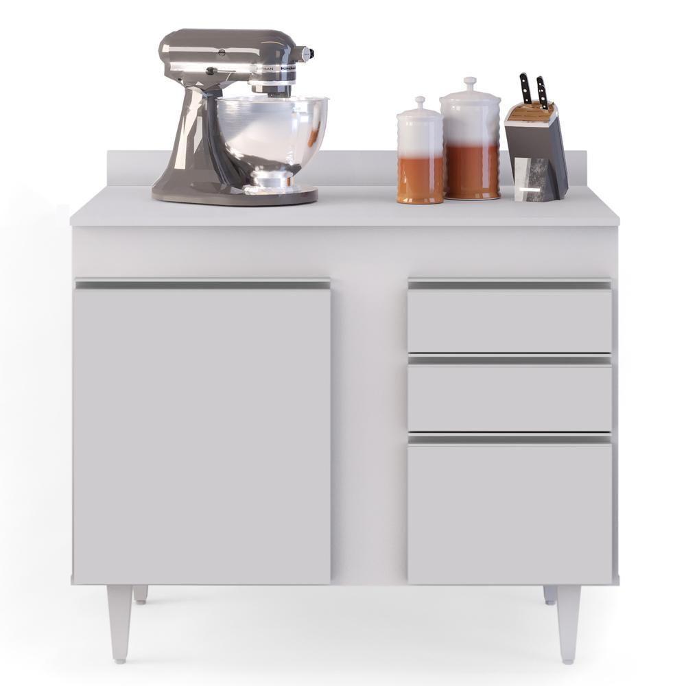 Balcão Gabinete 100cm Com Tampo 2 Portas Luziania Branco - Lumil - 7