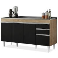 Balcão Gabinete Com Pia Inox 150cm Marrocos Castanho-preto - Lumil - 1