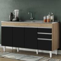 Balcão Gabinete Com Pia Inox 150cm Marrocos Castanho-preto - Lumil - 2