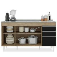 Balcão Gabinete Com Pia Inox 150cm Marrocos Castanho-preto - Lumil - 3