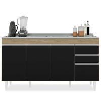 Balcão Gabinete Com Pia Inox 150cm Marrocos Castanho-preto - Lumil - 6