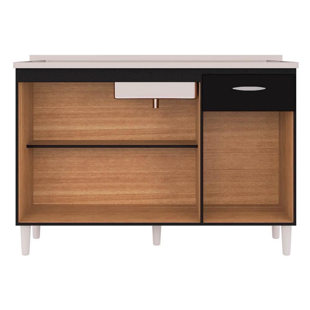 Balcão De Cozinha Com Pia Inox 120cm 3 Portas Classic P11 Preto - Mpozenato - 3