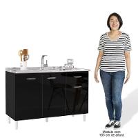 Balcão De Cozinha Com Pia Inox 120cm 3 Portas Classic P11 Preto - Mpozenato - 5