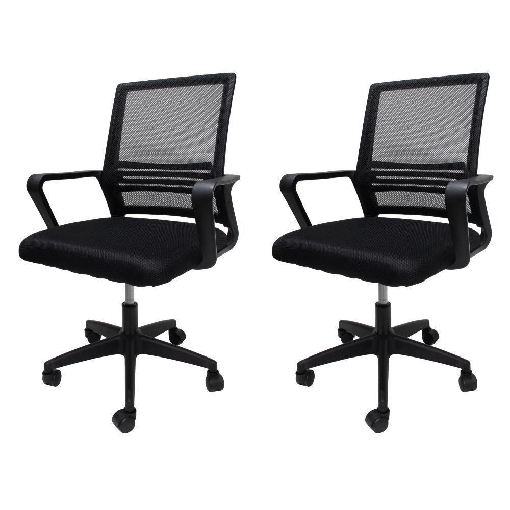 Kit 2 Cadeira De Escritório Diretor Secretária Michigan Simples Giratória Tela Mesh - Preta Preto - 1