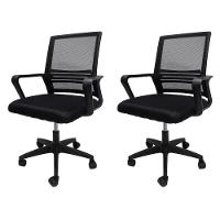 Kit 2 Cadeira De Escritório Diretor Secretária Michigan Simples Giratória Tela Mesh - Preta Preto - 1
