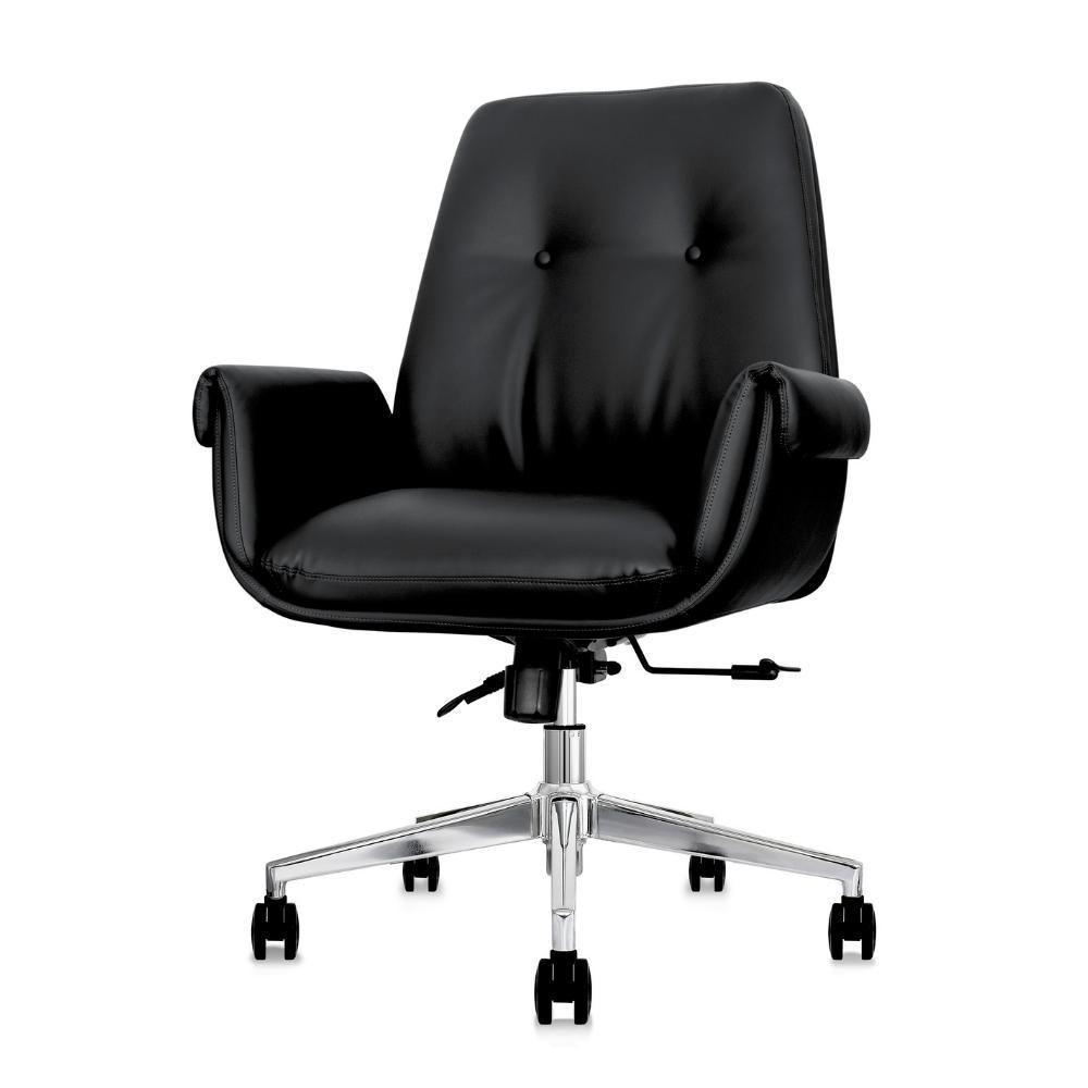 Cadeira De Escritório Home Office Diretor Prestige Preta Base Giratória Cromada Preto - 1