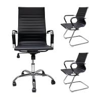 Kit Cadeira De Escritório Stripes Presidente + 2 Cadeiras De Escritório Stripes Fixas Pretas - 1