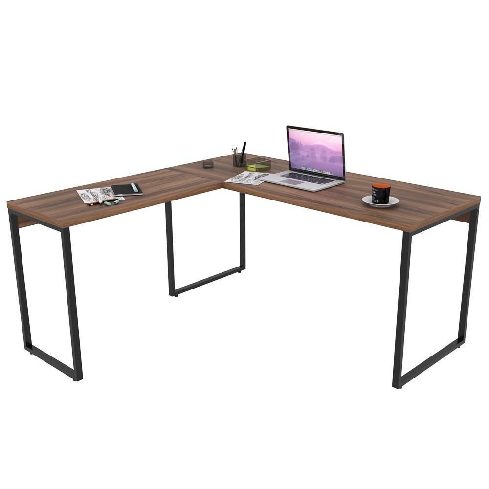Mesa De Escritório Office Em L 150x150cm Estilo Industrial Prisma C08 Nogal - Mpozenato - 1