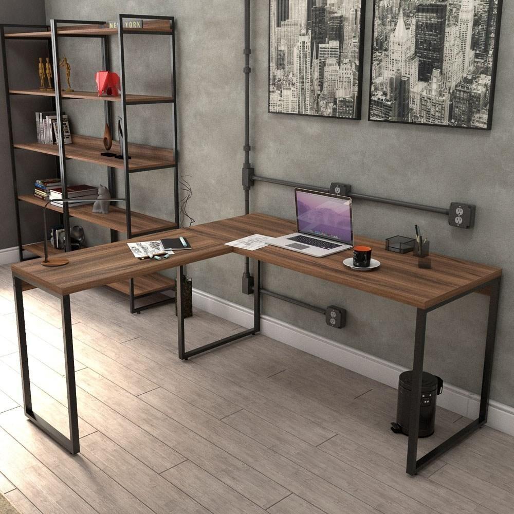 Mesa De Escritório Office Em L 150x150cm Estilo Industrial Prisma C08 Nogal - Mpozenato - 2
