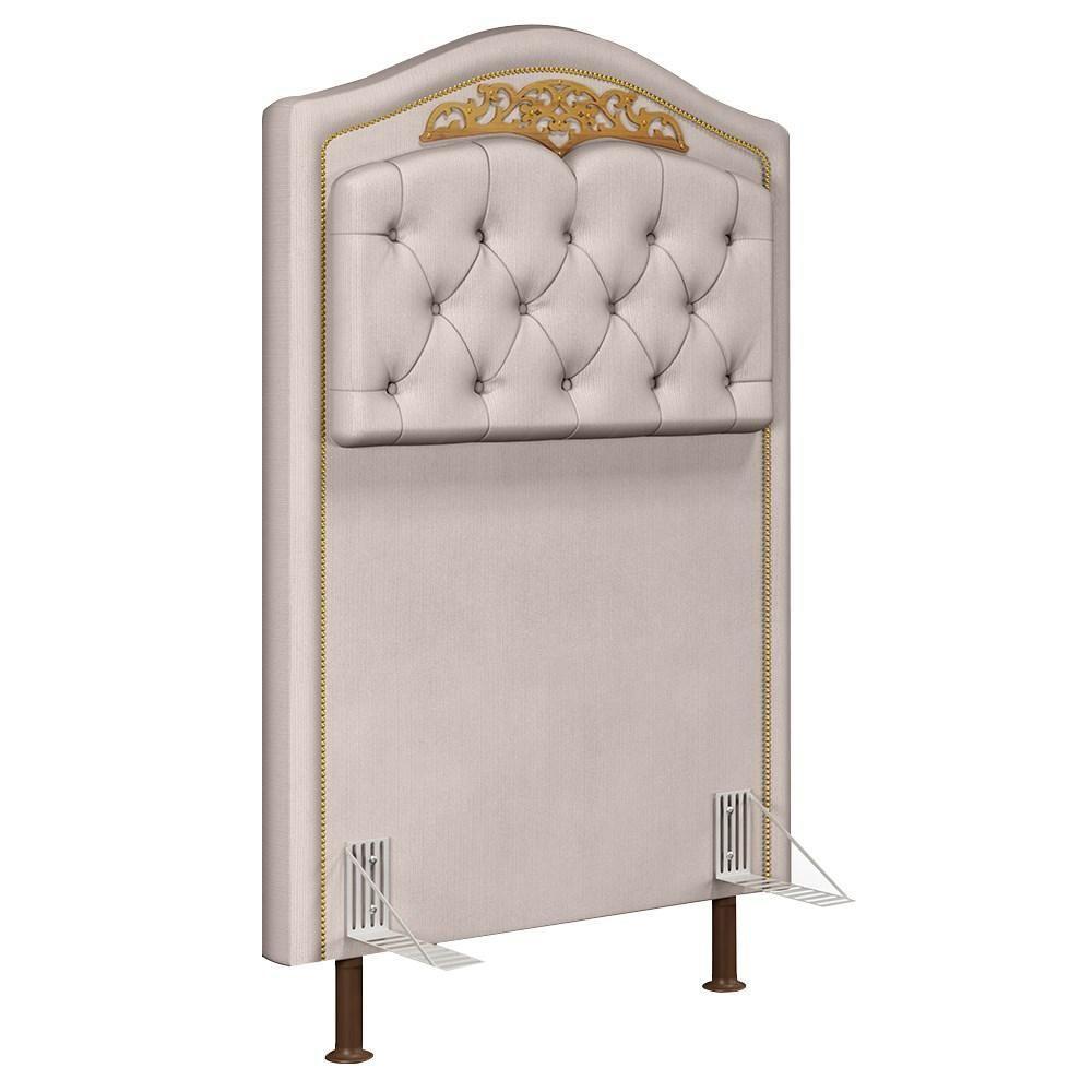 Cabeceira Cama Box Solteiro 90cm Com Tachas Imperial Veludo J02 Bege - Mpozenato - 1
